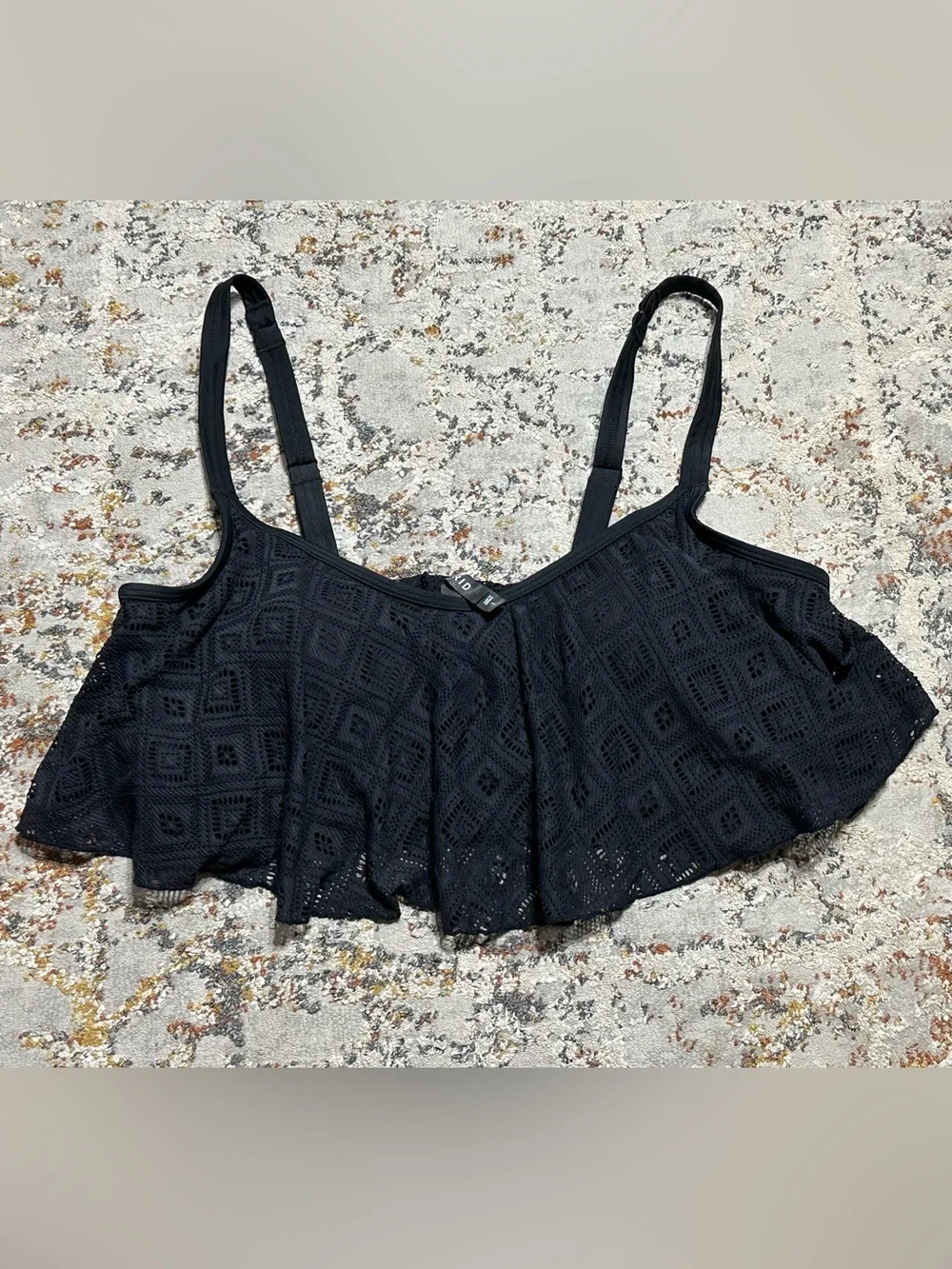 TORRID Crochet Lace Flounce Bikini Top Black size 1X